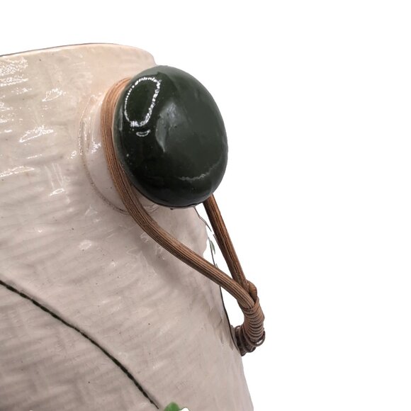 Vintage Ceramic Japanese Biscuit Barrel w/ Wicker Handle Shamrock Weave Pattern - Picture 4 of 12